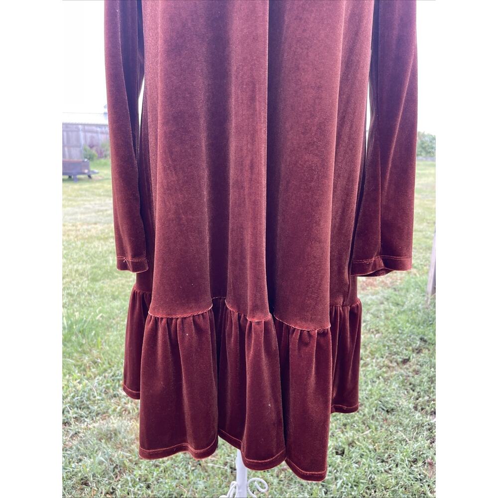 Taylor Burnt Orange Trapeze Velvet Long Sleeve Mini Shirt Dress Small Semiformal - Picture 4 of 7